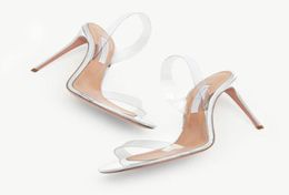 Marques populaires d'été Aquazzuras PVC Sandales pour femmes So Nude Plexi Sandale Talons Crysta Buckle Party Marif Robe Chaussures Heel S9790793