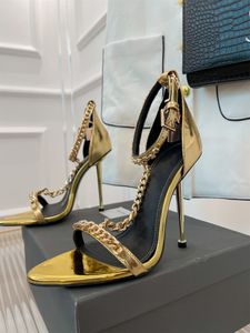 Zomer populaire sandalen schoenen dame met hoge hakken gladiator gouden kettinglink padlock pointy naakte luxe designer feestje bruiloft prefect Ford 35-42