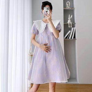 Zomer zwangere vrouwen grote Peter pan kraag zwangerschapsbal jurk organza zoete plus size zwangerschap mini -jurk schattig L2405
