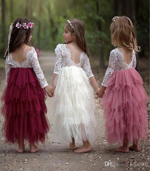 Été princesse dos nu dentelle creuse enfants Tutu robes de fille de fleur pour la fête de mariage Europe et Amérique enfants vêtements 1702095