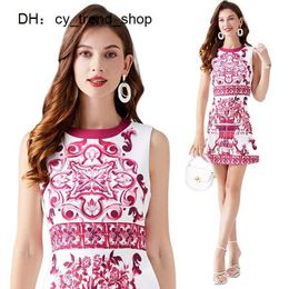 Zomer Print O-hals Tank Mini Schede Jurk 2023 Vrouwen Designer Vakantie Mouwloos Slanke Paisley Bloemen Party Bodycon Formele Gelegenheden Frocks vestidos1