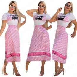 Falda larga de manga corta impresa en verano Set de falda maxi de dos piezas Ropa informal de lujo para mujeres