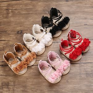 Sandalias de cuero PU de verano para bebés, zapatos para primeros pasos, zapatos de moda para niñas pequeñas, zapatos transpirables de suela suave de Color sólido sin cordones