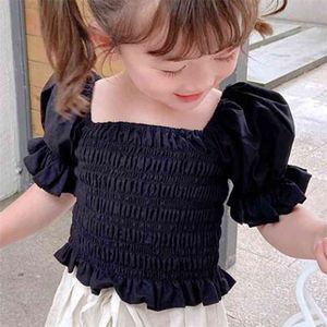 Zomer bladerdeeg sleeve retro-stijl Top blouses en shirts Kinderkleding Mooi voor meisjes 210528