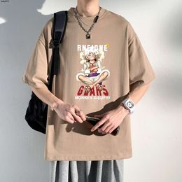 T-shirt d'été à manches courtes en pur coton pour garçons, vêtements animés Pirate King, marque tendance, polyvalent pour étudiants