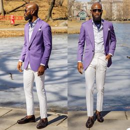 Summer Purple Mens Tuxedos Slim Fit Mannen Zakelijke Broek Pak Op maat gemaakte Prom Party Wedding Past Slechts één jas