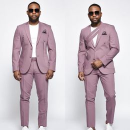 Tuxedos de mariage violet d'été pour hommes, costumes de cérémonie à revers, vêtements de marié, pantalons de fête d'anniversaire, costumes 2 pièces