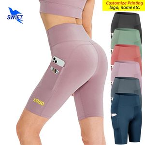 Collants de yoga à compression à sec rapide Été Femme les leggings de vêtements de sport avec poches latérales shorts de fitness de gym féminin personnalisés 220704