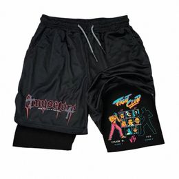 Short d'été à séchage rapide pour hommes Short gothique imprimé avec lettres Slim Fit Pantalon court de plage Double couche Gym Fitn Sports Streetwea 81Ks #