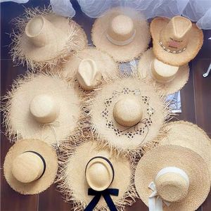 Zomer Raffia Sun Hats For Women Holiday Straw Hat Panama Ladies UPF Travel Beige Floppy Beach Accessories 240429