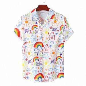 Zomer Regenboog mannen Vocati Revers Camisa Oversized Hawaiiaanse Shirts 3d Print Fi Mannen Vrouwen Strand Korte Mouw Blouse Jongens 36We #
