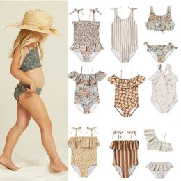 Summer RC Baby Girls Floral Patter One Pleach Spa Spa Resort Swwears Kids Clothes Girl Sweet Bikini Striped Sunbeed Bikini