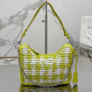 Réédition d'été Crochet mini-sac de luxe Designer de luxe Paille fermeture d'épaule Fashion Women Amovable Key Ring Crossbody Body Metal Hardware Handsbag Travel