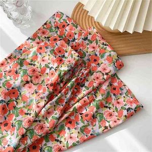 Verano rojo verde estampado floral playa vacaciones una línea falda de cintura alta hembra larga maxi plisada gasa mujeres 210529