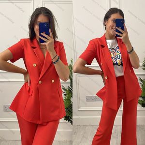 Zomer Rode Vrouwen Blazer Suits Losse Korte Mouw Meisjes Custom Made Avondfeest Formele Verjaardag Werkkleding 2 Stuks