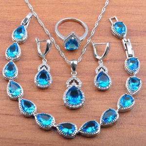 Ensemble de bijoux en cristal bleu rafraîchissant d'été boucles d'oreilles couleur argent collier bague Bracelet costume jupe sauvage ensemble de bijoux Daisy JS0322 H1022
