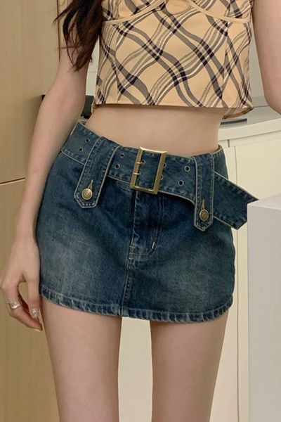 Été rétro dames denim jeans culotte taille haute mince moulante mini jupe courte S M L XL