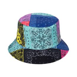 Zomer omkeerbare Panama hoed regenboog kleurrijke patchwork paisley vissen hoeden visser caps vrouw mannen hiphop gorro