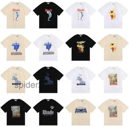 Été Rhude Marque Imprimé t-shirt Hommes Femmes Col Rond T-shirts Printemps High Street Style Qualité Top T-Shirts Taille Asiatique S-xl Camiseta 91JX 91JX