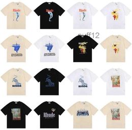 Été Rhude Marque Imprimé t-shirt Hommes Femmes Col Rond T-shirts Printemps High Street Style Qualité Top T-shirts Rhude Taille Asiatique Sxl Camiseta Casabla SQTK