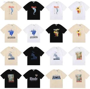 Été Rhude Marque Imprimé t-shirt Hommes Femmes Col Rond T-shirts Printemps High Street Style Qualité Top T-Shirts Rhude Taille Asiatique S-xl Camiseta Casablanca 3MSB