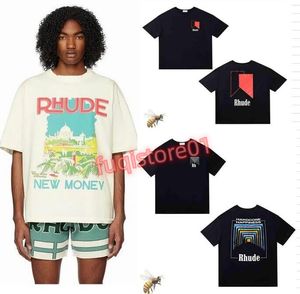 Été Rhude Marque Imprimé T-shirt Hommes Femmes Col Rond T-shirts Printemps Eté High Street Style Qualité Top T-shirts RHUDE Taille Asiatique S-XL G1