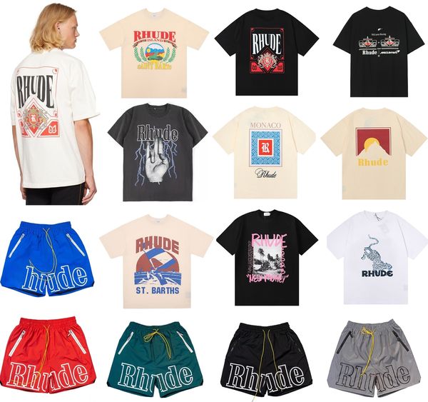 23ss Rhude Designer Mens T-shirt Summer Heavy Fabric Couple T-shirts de mode pour femmes Hommes Shorts à manches courtes Top Quality Man Tee US Taille S-XL H7fy #