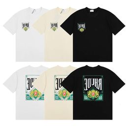 zomer rhude tshirt 2023ss street mode rhude groene kaart printen 230G dubbel garen puur katoen casual korte mouw t-shirt voor mannen vrouwen