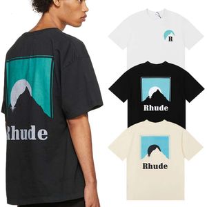 Summer Rhude Tshirt 24SSSS Coconut Tree Sunset Print T-shirt à manches courtes TRENDY RHUDE STREE