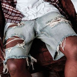 Zomer gescheurde mannen shorts rechte losse bedelaar gat denim shorts high street hip hop mannelijke shorts jeans g0104