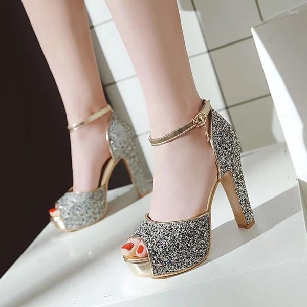 Été Roman Sandals Style Fashion High Heel Fish Mouth Femmes S Party Bling Mariage Open Toe Shoes CM Taille chaussure