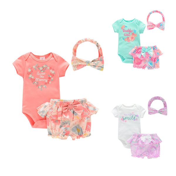 Sommer Strampler Set Baby Kurzarm Strampler und bedruckte Shorts mit Kopf Baby Neugeborene Kleidung