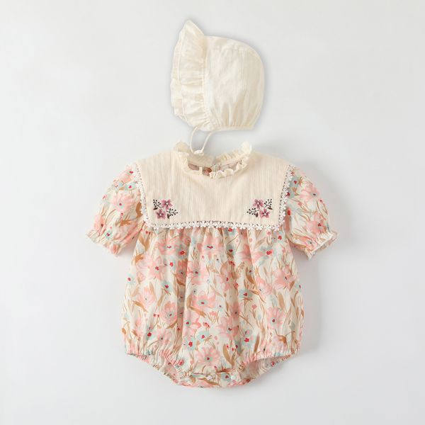 Barboteuses d'été bébé nouveau-né vêtements avec chapeau infantile nouveau-né barboteuse fille Costume salopette vêtements combinaison enfants body pour bébés tenue