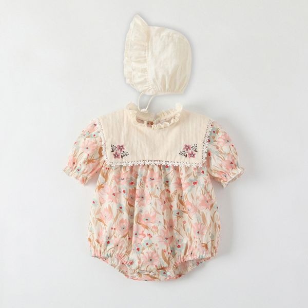 Barboteuses d'été bébé vêtements nouveau-nés avec chapeau infantile nouveau-né barboteuse fille costume salopette vêtements combinaison enfants body pour bébés tenue E1td #