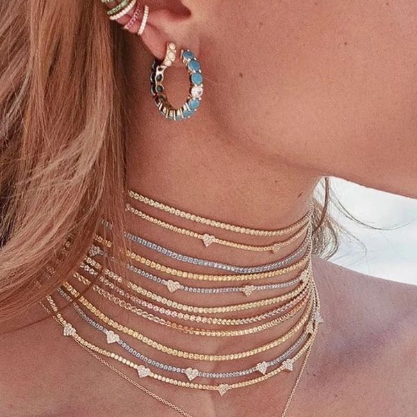 Summer Rose Gold Color cz coeur charme de tennis Bijoux Bijoux mignon Sweet Link Valentines Gift Choker Collier 240407