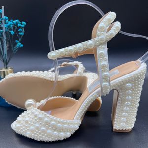 Été Sacaria Robe de mariage chaussures de mariage en perles de plate-forme en sandales sandales élégantes Perles de mariée