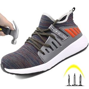 Bottes de travail de tennis de sécurité d'été Chaussures de tête en acier pour hommes Start Light Single Mesh Puncture Vente 211217