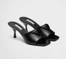 Sandales d'été chaussures de créateur femme talons hauts pantoufle brossé femmes talon diapositive pantoufle en cuir diapositives à talons marque de luxe avec boîte