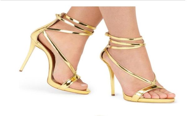 Sandale d'été dames dorées Chaussures bouche de bouche femme039s talons hauts à la cheville sexy sandales sandales 34443358417