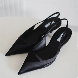 Sandale d'été chaussures à talons bas pour femmes sandales sexy pantoufle bout pointu noir en cuir véritable escarpins à bride arrière en cuir brossé 35-41