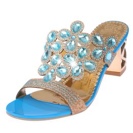 Zomer Sandalen 2020 Schoenen Dames Slippers Hoge Hakken Luxe Rhinestone Damesschoenen met Diamond-Studded Chunky Heels C0129