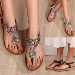 Zomer sandalen mode dames holle strass kralen rond teen plat bodem decoratief voor vrouwen fancy 5462