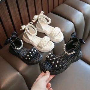 Zomersandalen voor meisjes veelzijdige dansschoenen PU Leer Soft Non-Slip Casual Beading Wedge Shoe voor Princess H01071 240518