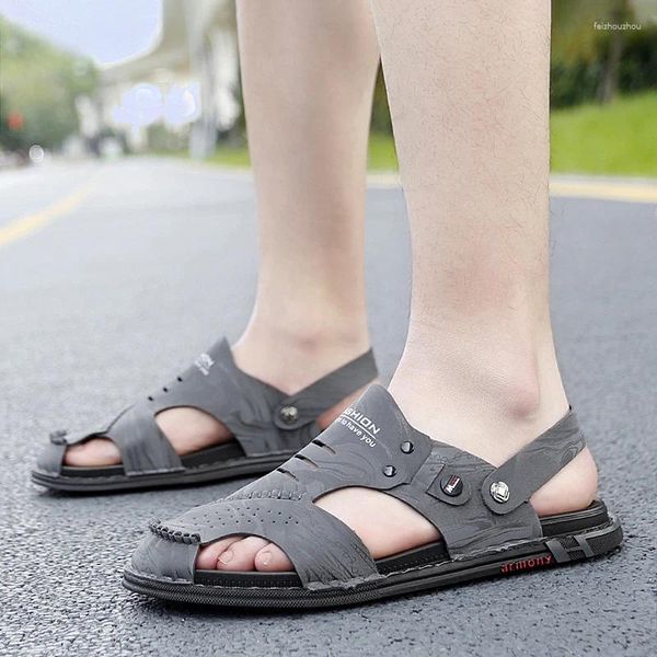 Sandales d'été en cuir 2024 Anti-odor Sof Sof Sole Sole Anti-slip Casual Dual Use Beach Shoes Tide 5
