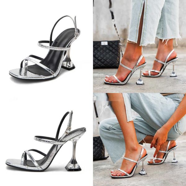 Sandales d'été Nouveau Design Argent Serpent Grain Transparent Perspex Cristal Talons Hauts Femmes Sexy Peep Toe Cheville Boucle Sangle Chaussure 230511