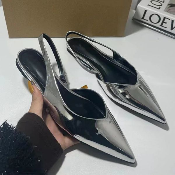 Sandales d'été femmes argent bout pointu nœud strass sandales plates sangle arrière Sexy Slingback Mules chaussures simples 240304