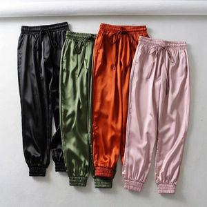 Pantalon cargo en satin d'été Femmes Europe Lâche Casual Sport Femmes Joggers Streetwear Pantalon Cargo Femme 210426