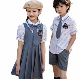 Zomer Schooluniform Zoete Temperament Japanse Koreaanse Versi Jongens Meisjes Wit Shirt Vest Geplooide GraduatiDr Shorts Pak 86Fq #