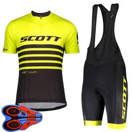 Summer Scott Team Mens Cyclisme Jersey Costume à manches courtes Chemise de vélo Pantalons à bretelles Ensembles Quick Dry Respirant Pro Racing Vêtements Taille XXS-6XL Y21041038