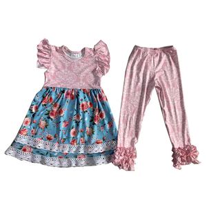 Vente d'été collection de vêtements pour enfants petite fille boutique robe à manches volantes costume de pantalon mode caillot 240326